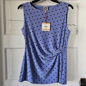 Anne Klein Womans Polka Dot Pleated Tank Top